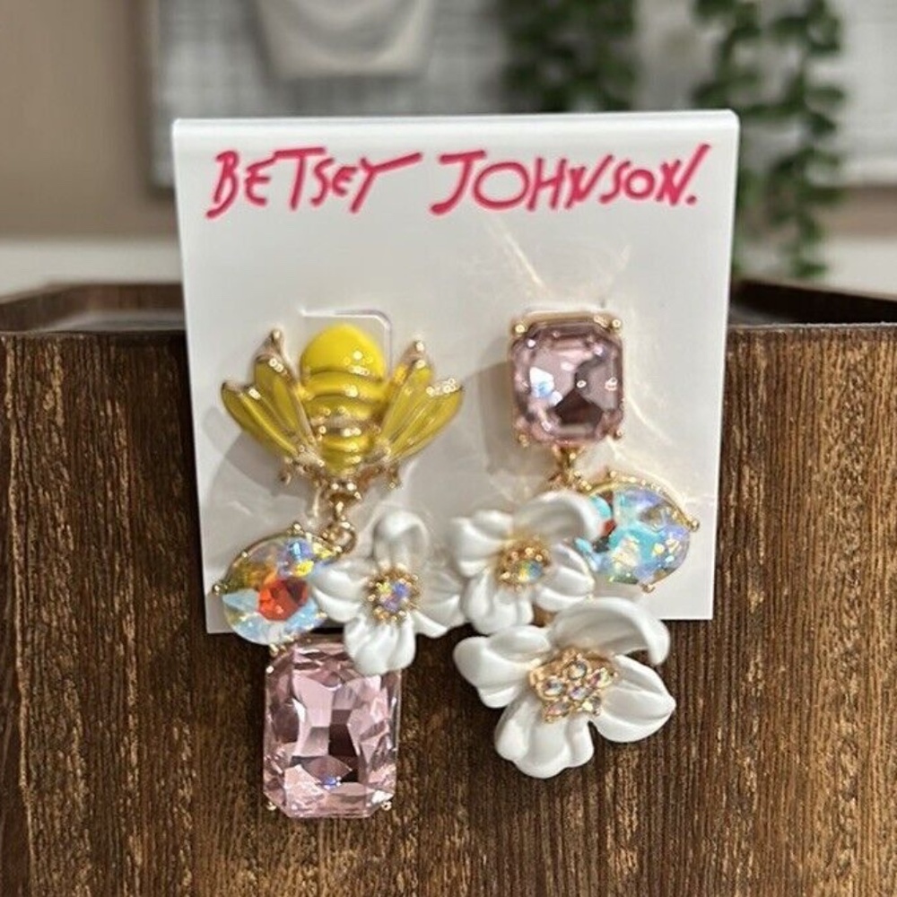 Betsey Johnson Bee Cluster Mismatched Drop Statement Earrings